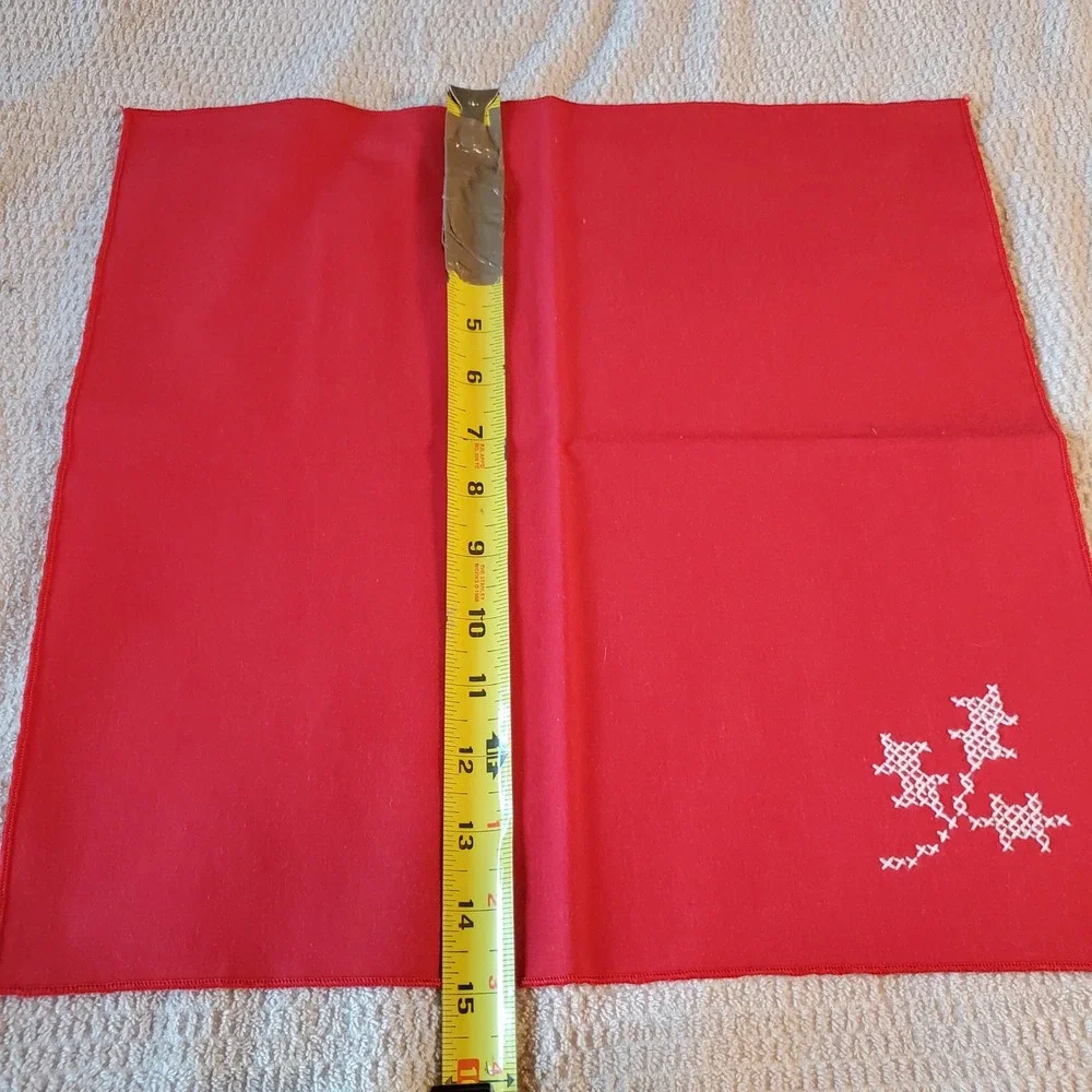 Vintage Red Cloth Napkins Set of 8 red Cross Stitch Embroidery 15.5